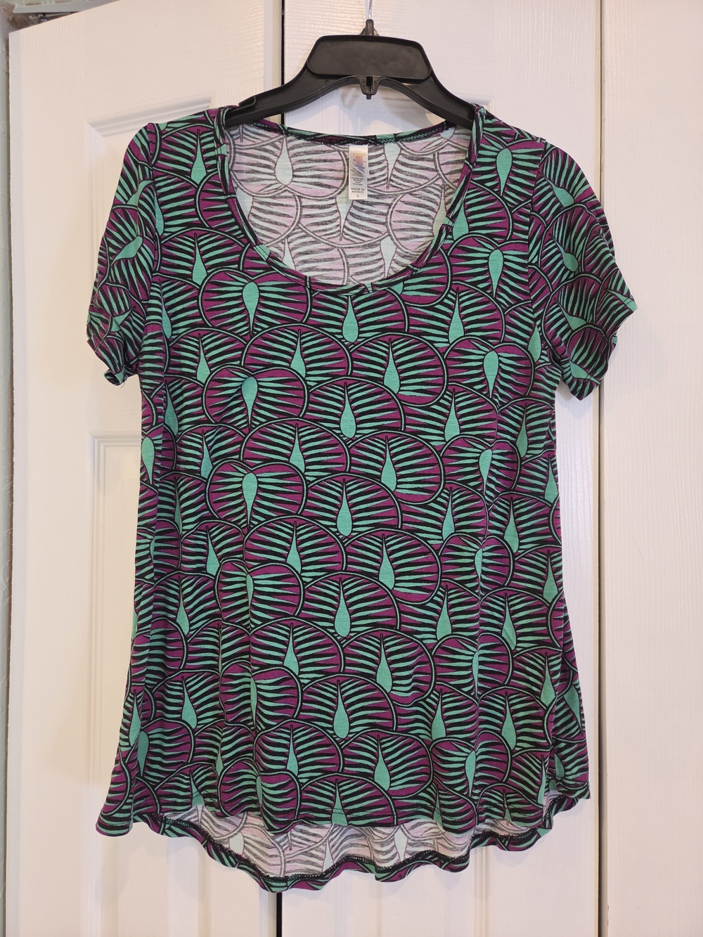 Artsy Geometric Purple and Green Scoopneck T-shirt